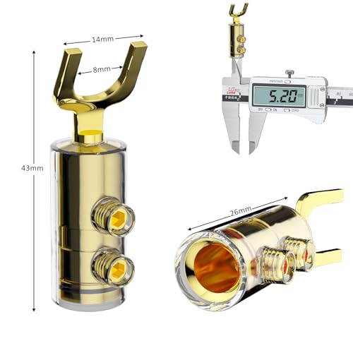 Preffair 24k Gold Plated Y Spade Plug 8-14 AWG Gauge Size 4mm Speakers Amplifier Hi-Fi AV Stereo Home Theatre Audio Wire Cable Double Screw Connector, 4 Pcs/2Pairs (Gold Plated, SY1538) - color: Gold Plated, size: SY1538