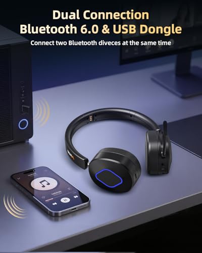 Wireless Headset with Mic for Work, Bluetooth Headset with Noise Cancelling | Wireless Headphones with Mic & USB Dongle, 40H & Mute, Ideal for PC/Call Center/Computer/Laptop/Study
