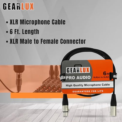 Gearlux XLR Microphone Cable, Fully Balanced, Male to Female, 6 Feet - 3 Pack - size: 6 Ft, style: 3 Pack
