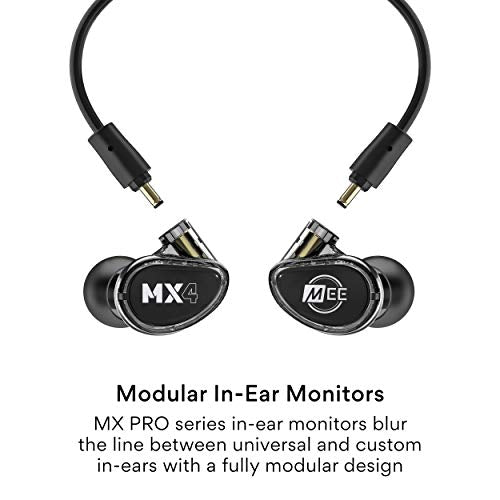 MEE audio Professional MX4 PRO Quad-Driver Hybrid Musicians In Ear Monitor Headphones with High-Resolution Reference Sound; Noise Isolating Earbuds Earphones with Detachable Cables, Black - color: Black, size: MX4 PRO