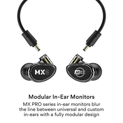 MEE audio Professional MX4 PRO Quad-Driver Hybrid Musicians In Ear Monitor Headphones with High-Resolution Reference Sound; Noise Isolating Earbuds Earphones with Detachable Cables, Black - color: Black, size: MX4 PRO
