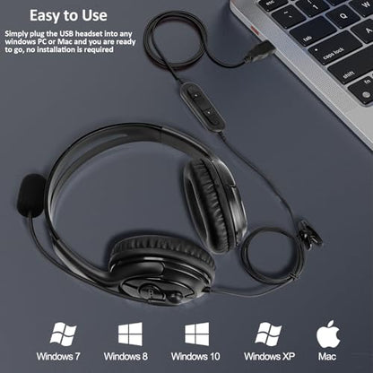 MKJ USB-A Wired Headset with Mic for PC, Computer Headphones for Office | Noise Canceling Microphone, Call Center Laptop Headset , Volume Control, Compatible with Ms Teams Zoom Webex, Online Meeting
