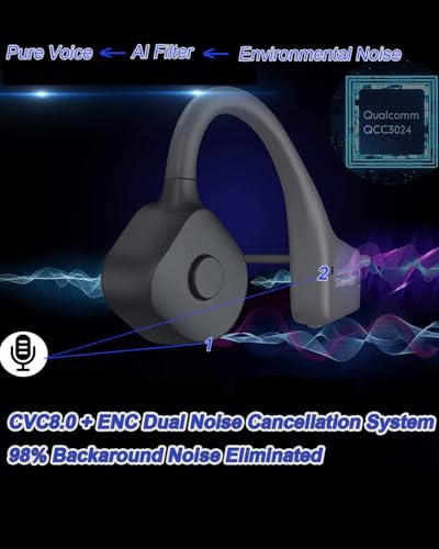Bone Conduction Headphones IP67 Waterproof Wireless Bluetooth 5.2 Headset w/Dual CVC8.0 Noise-Canceling Mics Soft Silicone Sport Earphones for Running/Gym/Calls - color: Black