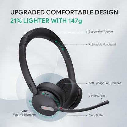 Yealink BH70 UC Wireless Bluetooth Headset with AI Microphone Flip-to-Mute | Teams Certified & Cisco Zoom Google 100+ UC Compatible, for Open Office/ WFH/ Call Center, 35h Talk Battery, USB dongle C/A - color: Black (UC), style: Dual (USB-C to A)