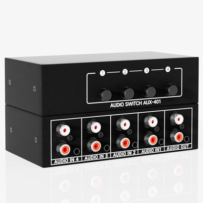 4 Channels 3.5mm Aux + RCA L/R Audio Switcher Box 4 in 1 Out/ 1 in 4 Out Bidirectional,4 in 1 Out A/B Analog Audio Switcher Selector No Power Need