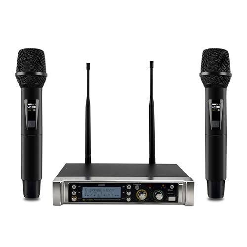 PRORECK UK-2000 UHF 2 Channel Wireless Microphone System with Two Handheld Microphone, 560 Selectable Frequency Range, Perfect for Party/Wedding/Church/Conference/Speech (UK-2000)