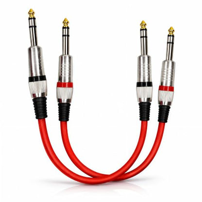 1/4 Inch TRS Patch Cable 1ft 2-Pack, Balanced OFC Instrument Cable for Guitar Bass Keyboard Pedal Board, Gold-Plated Studio Recording Live Performance Cable for Fender Gibson Yamaha, Red