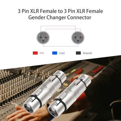 XLR Female to Female, XLR 3 Pin Female to 3 Pin Female Adapter,Mic XLR Audio Adapter,XLR 3-Pin Gender Changer Microphone Cable Adapter-2Pack - color: grey