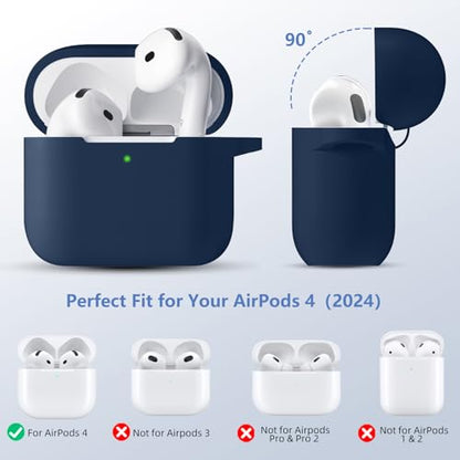 for Airpods 4th Generation Case Cover(2024),Soft Silicone Full Protective Case for AirPods 4 Case with Keychain & Cleaner Kit,Compatible with Apple Airpods 4 for Women,Men（Darkblue） - color: Darkblue