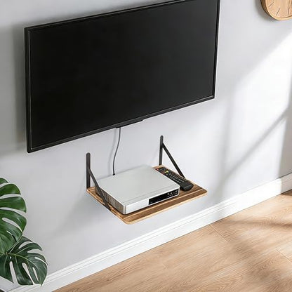 RedCall Wall Mount Shelf for Projector, Floating Shelf for Router/Modem, 16.5" x 11" Audio Video Equipment Storage, Wood & Metal