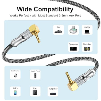 EMK 90 Degree Male to Right Angle Male 3.5mm Stereo Audio Aux Cable 4M Gold Plated Dual Angled TRS Aux Cord Compatible with Laptop, Smartphone, Music Player, Tablets, Speakers?X0049C9XFJ - size: 12 Feet, style: 3.5mm TRS Dual 90° Aux Cable