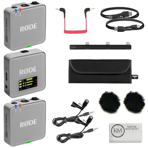 RØDE Wireless GO (Gen 3) 2-Person Compact Digital Wireless Microphone System/Recorder | 2.4 GHz, Stone Bundle with 2 Lavalier Microphones + 2 x Furry Windscreens + 2 x Cloths (7 Items) - color: Stone