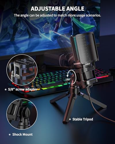 USB Gaming Microphone, Computer Recording Condenser Mic for PC/Laptop/Phone, RGB, Headphone Output, Mute Button, Volume Control, for Streaming, Podcast, Studio, YouTube - size: Square Microphone