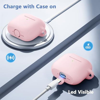 for Airpods 4th Generation Case Cover(2024),Soft Silicone Full Protective Case for AirPods 4 Case with Keychain & Cleaner Kit,Compatible with Apple Airpods 4 for Women,Men（Lightpink） - color: Lightpink