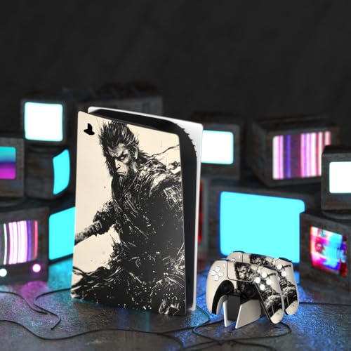 PlayVital Full Set Skin Decal for ps5 Console Digital Edition, Sticker Vinyl Decal Cover for ps5 Controller & Charging Station & Headset & Media Remote - Inkblade Wukong - color: Inkblade Wukong
