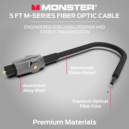 Monster M-Series 1000 Fiber Optic Toslink Cable, Optical Digital Audio Cable for Sound Bar and Home Theater System, Gold-Plated Connectors, 5 ft - size: 5 Feet