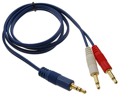 CablesOnline, 6ft 3.5mm (1/8") TRS Stereo Male to Dual (Rd/Wh) 3.5mm (1/8") TS Mono Male Blue Audio Breakout Cable, AM-606C