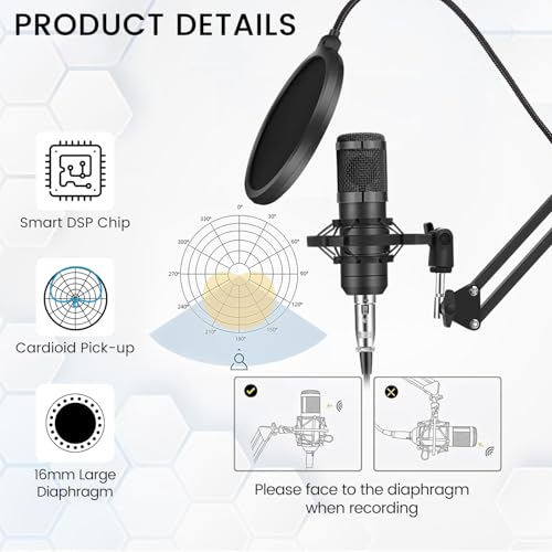 Podcast Equipment Bundle, Recording Studio Package with Podcast Microphone and Voice Changer, Live Sound Card - Audio Interface for Laptop Computer Vlog Living Broadcast Live Streaming YouTube TikTok
