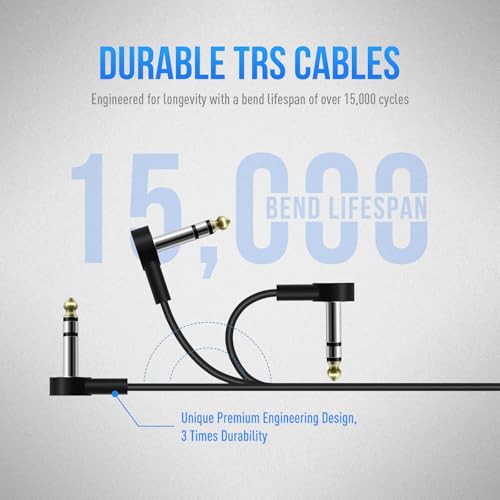 TRS Guitar Patch Cable 1/4 inch Right Angle Effect Pedal Cord | Noise Free Pedal Board Patch Cables, Low Profile Stereo TRS Effect Patch Cords for Pedals (6IN+6IN) - size: 6IN+6IN