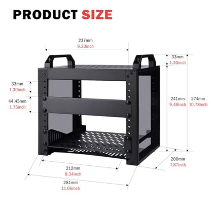 GeeekPi 4U Server Rack, 10 inch Mini Network Rack for Network, Servers, Audio, and Video Equipment, DeskPi RackMate T0 Rackmount, 7.87 inch Depth - color: Black