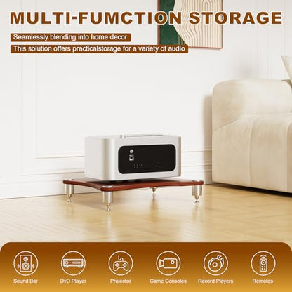 1-Tier AV Media Stand with Speaker Spikes, Stereo Racks and Stand | Audio Equipment Cabinet Entertainment Device Open Air Storage, Dark Wood - size: 1-Tier