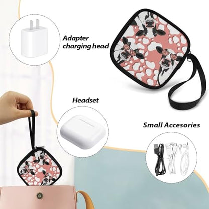 Earbuds Case Headset Carrying Case Cow Portable Earphone Box Phone Accessories Organizer with Zipper Handle Mesh Inner Pocket - color: Cow