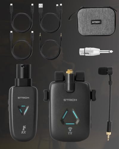 UHF Rechargeable Wireless Instrument Microphone System with Clip-on Transmitter & Receiver, 99ft Range, Reverb OTG Recording, for Trumpet, Trombone, Saxophone & Brass Instruments