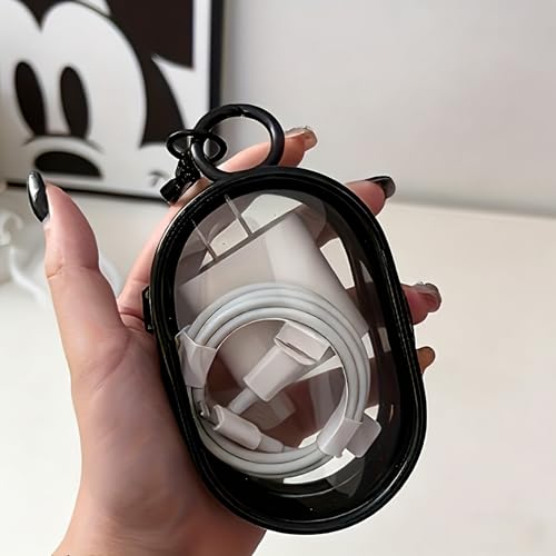2 Pcs Clear Keychain Cable Organizer Case, Portable PVC Earbud Pouch with Zipper, Transparent Mini Storage Bag for Charging Cords & Small Items