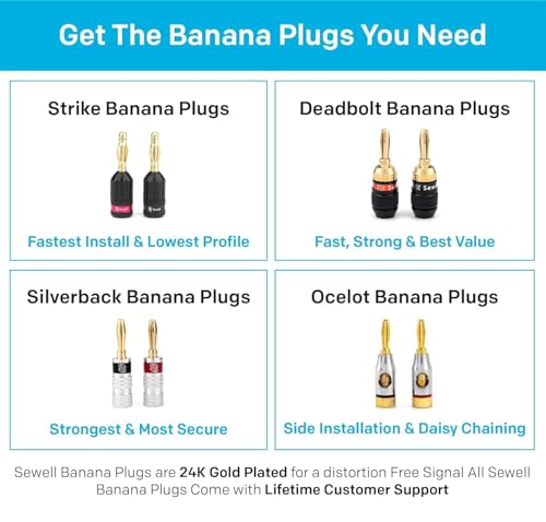 Sewell Deadbolt® Banana Plugs, 7-Pairs, Gold Plated Speaker Plugs | Quick Connect, Tool-Free, SW-29863-7 - size: 7 Pairs, style: Deadbolt Banana Plugs