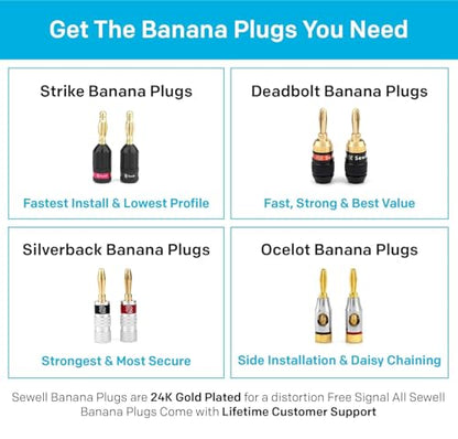 Sewell Deadbolt® Banana Plugs, 7-Pairs, Gold Plated Speaker Plugs | Quick Connect, Tool-Free, SW-29863-7 - size: 7 Pairs, style: Deadbolt Banana Plugs