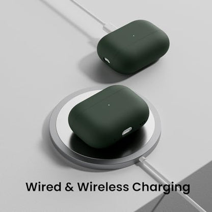 ORNARTO for AirPods Pro 2 Case, Hybrid Silicone, Mystic Green | Hybrid Silicone Rubber, Front LED Visible, Wireless Charging, Skin-Friendly Soft Touch, Anti-Scratch, Detachable Lanyard - color: Mystic Green