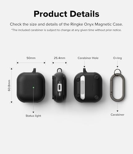 Ringke Onyx Magnetic for AirPods 4 Case [Compatible with MagSafe] Oil & Dirt Resistant Feels Good in The Hand Non-Slip Lightweight Cover with Carabiner - Black - color: Black, size: AirPods 4