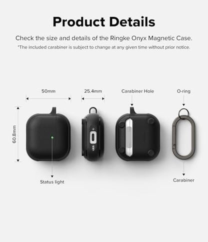 Ringke Onyx Magnetic for AirPods 4 Case [Compatible with MagSafe] Oil & Dirt Resistant Feels Good in The Hand Non-Slip Lightweight Cover with Carabiner - Black - color: Black, size: AirPods 4
