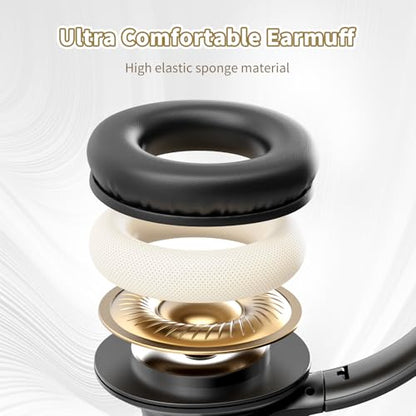 KVIDIO Bluetooth Headphones Wireless Over Ear Headsets 65H Playtime | Deep Bass, HiFi Stereo, Bluetooth 6.0, Microphone, Comfortable Fit, Foldable, Lightweight, Low Latency for Travel Home Office - color: Black