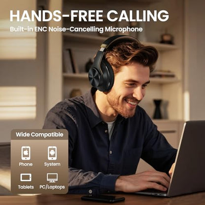 DOQAUS Bluetooth Headphones Over Ear, App Control, 9 EQ, 90H Playtime | HiFi Stereo Sound, Deep Bass, Soft Memory Foam Earpads, Foldable Design Headphones Wireless, BT5.4, ENC Mic, Black - color: Black
