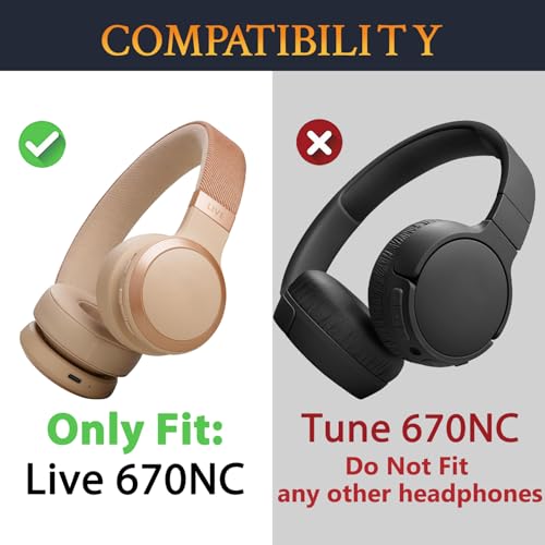 SOULWIT Replacement Earpads for JBL Live 670NC On-Ear Headphones(Do Not Fit Tune 670NC), Ear Pads Cushions with Soft Protein Leather and High-Density Noise Isolation Foam - Sandstone - color: Sandstone