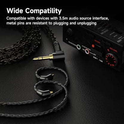 BASN SC100 OFC Silver-Plated Upgrade Headphone Cable, Black | 4N MMCX Replacement Earphone Cable, 3.5mm Audio Jack for Musician Audiophile - color: black, size: without mic