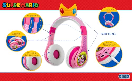 Princess Peach Bluetooth Headphones for Kids Wireless Headphones for School - color: Princess Peach