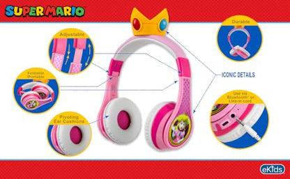 Princess Peach Bluetooth Headphones for Kids Wireless Headphones for School - color: Princess Peach