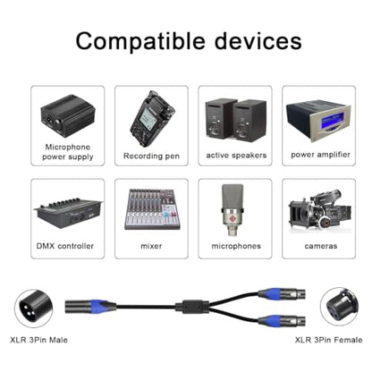 (11.8 inches / 1 Pack ) XLR Splitter Cable, 1 Male to 2 Female XLR Y Splitter Micrphone Cable , 3pin male to Dual xlr Female Y-Splitter Balanced Mic Audio Cables for Stereo Mic to L & R Audio Track - size: 1ft-1Pack