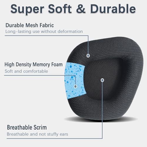 Replacement Ear Pads for Corsair Void & Corsair Void PRO RGB Wired/Wireless Gaming Headsets, Ear Cushion Pads Cover, Black Mesh Fabric, Memory Foam-Black