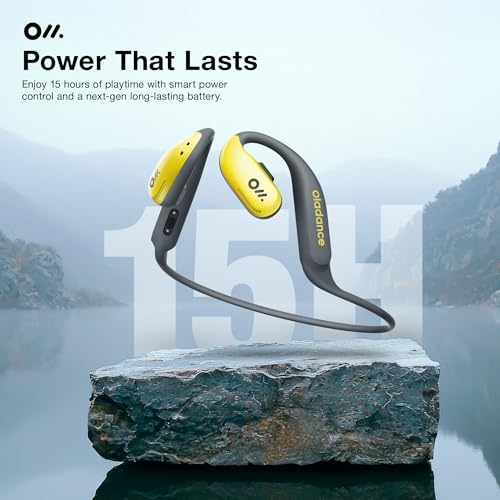Oladance OWS Sports True Wireless Open-Ear Headphones, IPX8, 15H Playtime | Multi-Point Connectivity, Bluetooth 5.3, Durable Neckband, Virtual Bass 2.0, Liquid Silicone, Amplifier Chip - color: Yellow