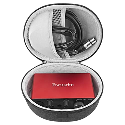 GEEKRIA Shield Case Compatible with Focusrite Scarlett Solo 3nd Gen Hard Case, Audio Interfaces Replacement Hard Shell Travel Carrying Bag with Cable Storage (Grey)