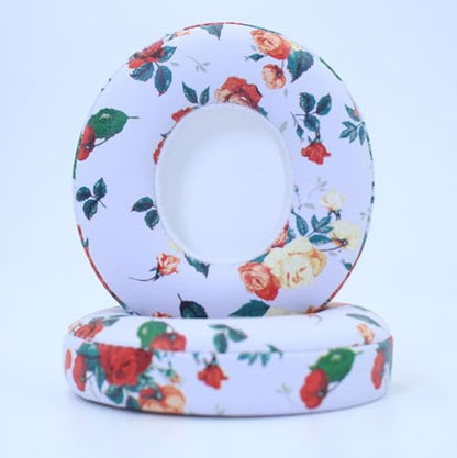 Headphone Replacement Ear Pad Cover Compatible with Beats by Dre Solo3 Solo2 Wired Wireless Headphones Protein Leather Memory Foam Headphone Cushion Ear Muffs-White Flower - color: White flower