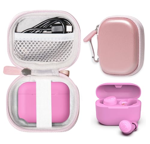 Case for JLab Go Pop+,Go Air Pop,Air Tones+/ Tones, JBuds Mini True Wireless Earbuds, Compact Organizer for the Charger case and Charger Cord (Rose Gold) - color: Rose Gold