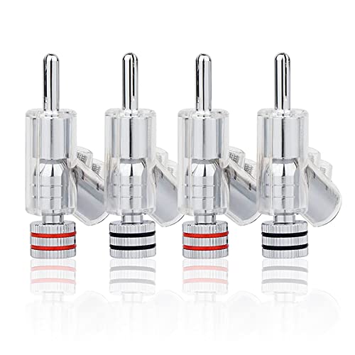 HiFi Banana Plugs Speaker Connectors Screw Locking Banana Plugs Rhodium Plated Banana Connector Jack for Speaker Cable-2Pairs / 4 pcs - color: Rhodium