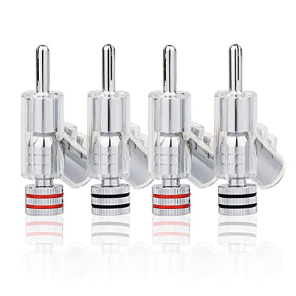 HiFi Banana Plugs Speaker Connectors Screw Locking Banana Plugs Rhodium Plated Banana Connector Jack for Speaker Cable-2Pairs / 4 pcs - color: Rhodium