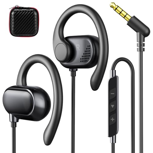 Open Ear Headphones Wired 3.5mm Earphones for Chormebook Laptop PC | Over Earbuds Wired with Ear Hook& Microphone,3.5mm Plug EarBud for Samsung A15 A14/Kindle Fire Zoom Office Running Sport Kids