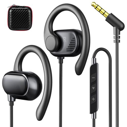 Open Ear Headphones Wired 3.5mm Earphones for Chormebook Laptop PC | Over Earbuds Wired with Ear Hook& Microphone,3.5mm Plug EarBud for Samsung A15 A14/Kindle Fire Zoom Office Running Sport Kids