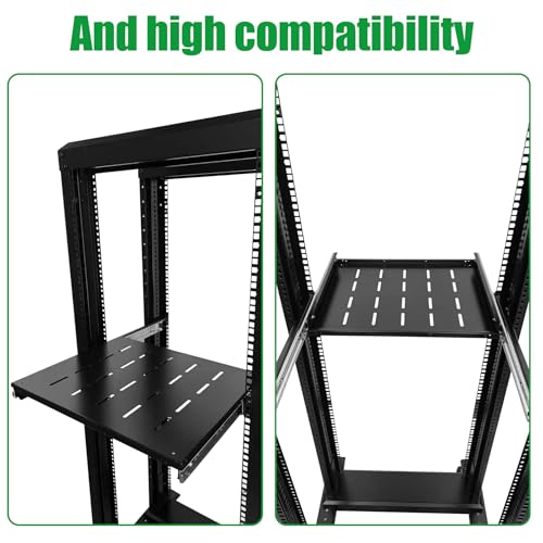 GlobalRack 1U Sliding Shelf,14.75-26" Adjustable, Double-Sided, Soft-Close - size: 250